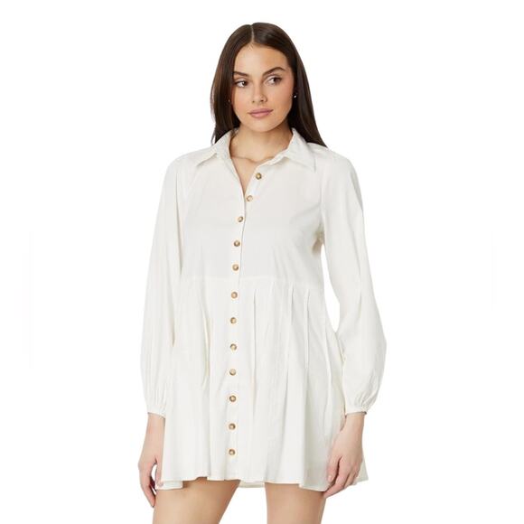 Free People Marvelous Mia Long Sleeve Mini Dress in Ivory – Sz Med - Picture 2 of 9